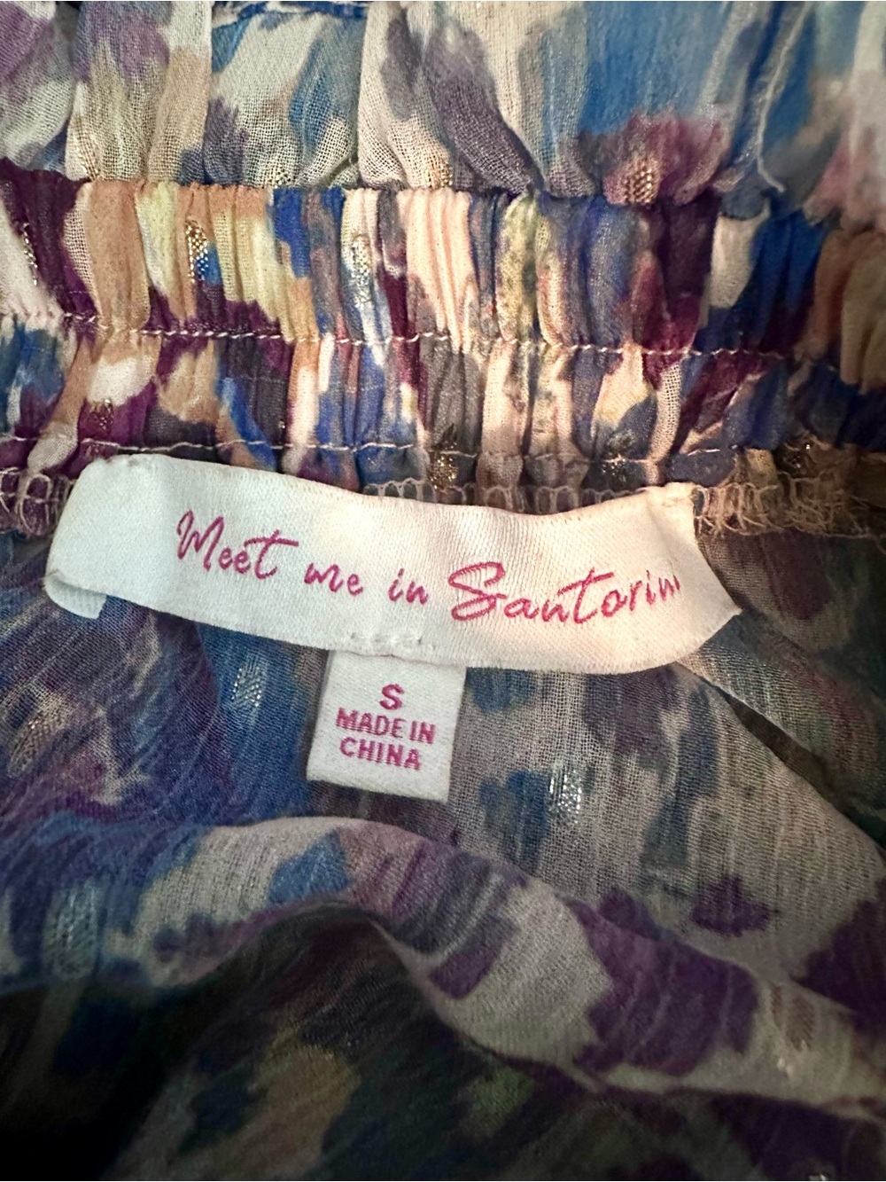 Meet Me in Santorini Ruffled High-Neck Floral Blouse Purple Mix Top Size Small - Picture 6 of 8